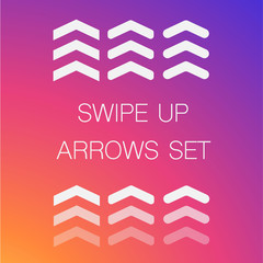 Poster - Swipe up, set of buttons for social media. Arrows, buttons and web icons for advertising and marketing in social media application. Scroll or swipe up