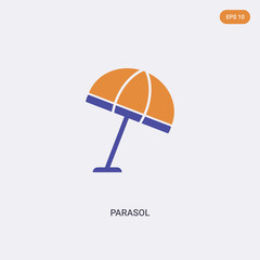 2 color parasol concept vector icon. isolated two color parasol vector sign symbol designed with blue and orange colors can be use for web, mobile and logo. eps 10.