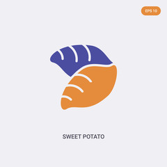 2 color sweet potato concept vector icon. isolated two color sweet potato vector sign symbol designed with blue and orange colors can be use for web, mobile and logo. eps 10.