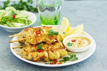 Wall Mural - Chicken breast with curry with peanut sauce.