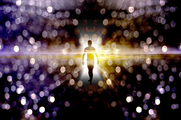 Canvas Print - eternal soul. bright aura or human silhouette in endless space