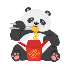 Canvas Print - Kawaii panda eating chinese noodles