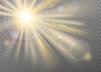 Wall Mural - shining sunlight blurred vector effect on transparent background. front light warm radiance with len