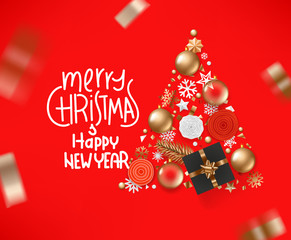 Aufkleber - Merry Christmas and Happy new 2020 year greeting card. Vector illustration
