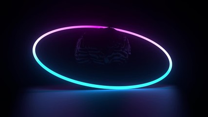 Poster - 3d render of brain geometry and neon ring near above reflection floor. glow neon objects.