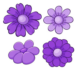 Wall Mural - Isolated set of flowers in purple