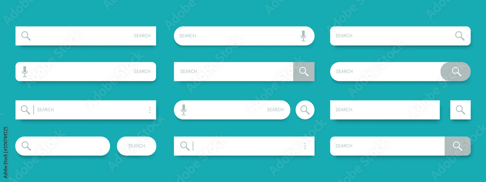 Search bar. Web UI elements for browsers with text field and search button, mobile application graphic elements collection. Vector set computer illustration searched navigator - obrazy, fototapety, plakaty 