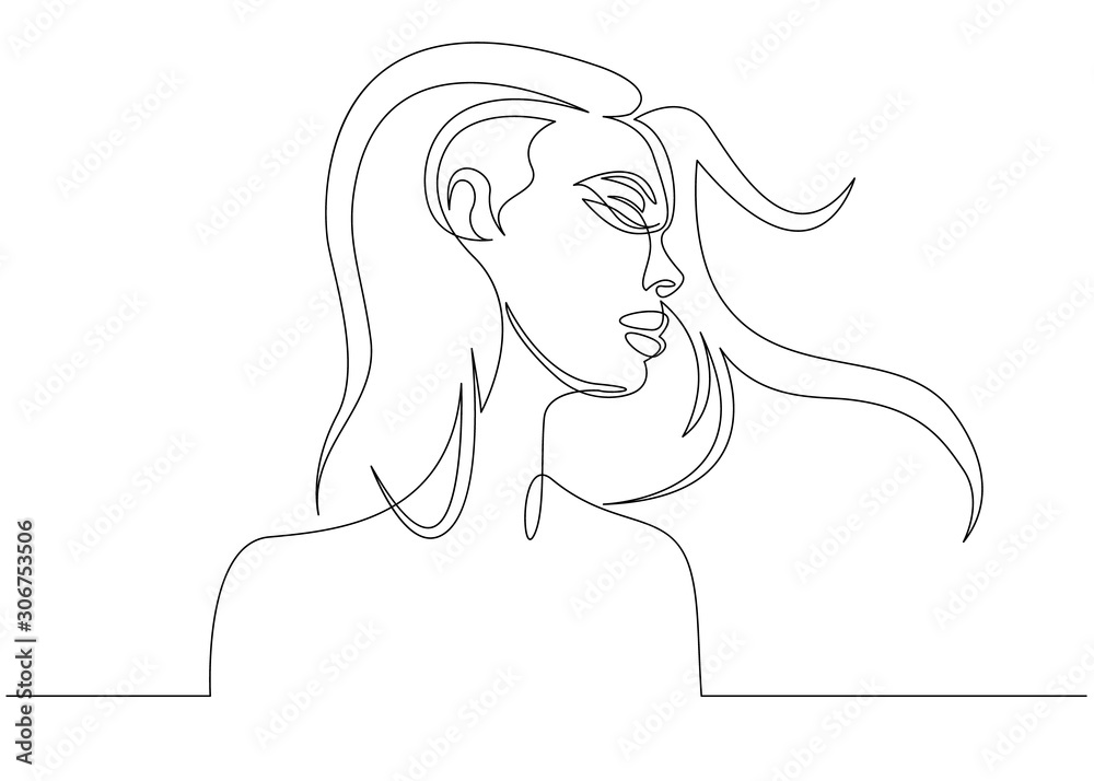 Continuous line drawing. Abstract portrait of a woman side view. Vector ...