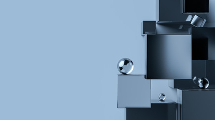 Poster - Glass and metal cubes and spheres abstract geometric background. 3d rendering minimal composition