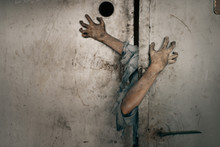 Zombie Hands Sticking Out Of The Elevator Door