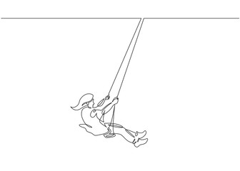 Continuous line drawing. Girl swinging on swing. Vector illustration