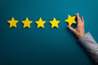© Prostock-studio - Woman hand giving five star rating on green