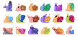 Animal of snail vector set icon.Illustration of isolated cartoon icon slow animal. Vector illustration set snail on white background .