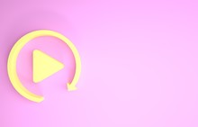 Yellow Video Play Button Like Simple Replay Icon Isolated On Pink Background. Minimalism Concept. 3d Illustration 3D Render