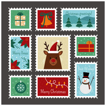 Happy Merry Christmas Postage Stamps Stock Illustration