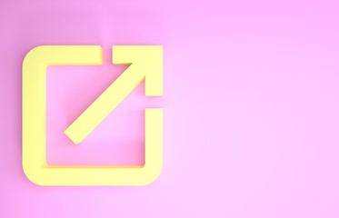 Poster - Yellow Open in new window icon isolated on pink background. Open another tab button sign. Browser frame symbol. External link sign. Minimalism concept. 3d illustration 3D render