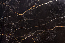 Black Marble With Golden Lines, Natural Black Marble Texture. White And Yellow Patterned Natural Details In Dark Grey Marble. Textured Background For Interior Or Product Design