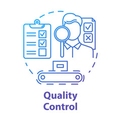 Fototapete - Quality control concept icon. Characteristics monitoring. Check product. Conformity inspection of production processes idea thin line illustration. Vector isolated outline drawing