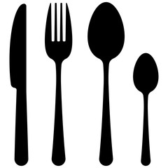 Wall Mural - Black cutlery flat simple design icon set isolated on white background.