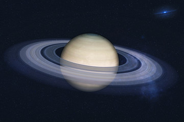 Wall Mural - planet saturn of solar system in the space with far galaxy on the background. science fiction. eleme