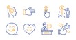 Swipe up, Thoughts and Yummy smile line icons set. Income money, Click hand and Smile chat signs. Presentation time, Like symbols. Touch technology, Business work. People set. Vector