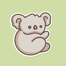 Cute Baby Koala Bear Sticker Isolated On Green Background