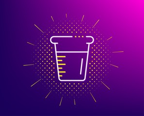 Cooking beaker line icon. Halftone pattern. Glass water sign. Measuring cup symbol. Gradient background. Cooking beaker line icon. Yellow halftone pattern. Vector