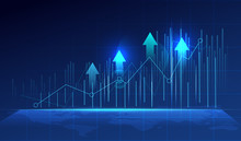 Business Candle Stick Graph Chart Of Stock Market Investment Trading On Blue Background. Bullish Point, Trend Of Graph. Eps10 Vector Illustration.