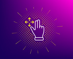 Poster - Move gesture line icon. Halftone pattern. Slide arrow sign. Swipe action symbol. Gradient background. Move gesture line icon. Yellow halftone pattern. Vector