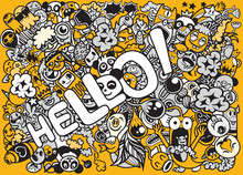 Hello Word With Cute Monster Doodle Style