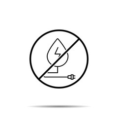 Poster - No water with lightning sign and electrical plug icon. Simple thin line, outline vector of sustainable energy ban, prohibition, embargo, interdict, forbiddance icons for ui and ux