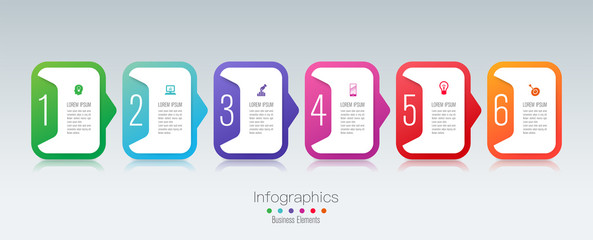 Infographics design paper art style and business icons with 6 options. Use in corporate report, marketing, annual report. Network management data screen with charts, diagrams.