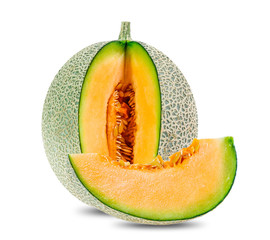 Wall Mural - Green melon cantaloupe  fruit isolated on white background