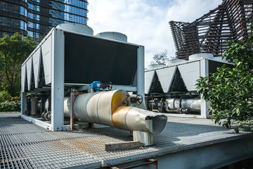 Poster - Residential air conditioner compressor units near building