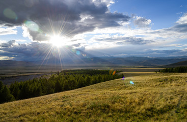 view of the mountain valley at sunset