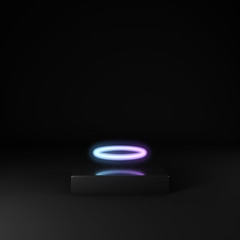 Fototapete - 3d render of black stage and neon circle. Product showcase. Neon cyberpunk