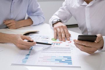 Sticker - One of successful economists pointing at financial chart on paper