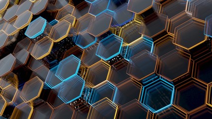 Canvas Print - abstract glass background of hexagons. 3d illustration