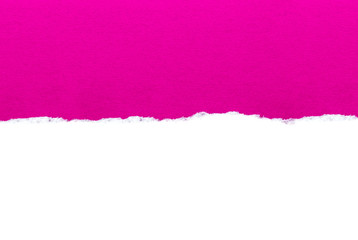 Wall Mural - White paper with torn edges isolated with a bright pink color paper background inside. Good paper texture