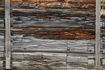 Old log wall. Texture of the wooden wall of an old house.