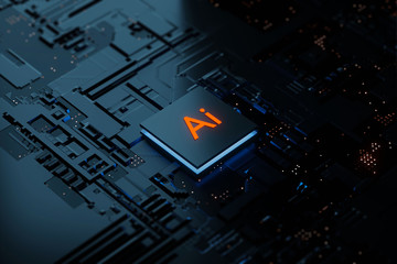 Aufkleber - 3D Rendering Glowing Ai artificial intelligence technology Chipset CPU on circuit board. electronic and technology Concept.