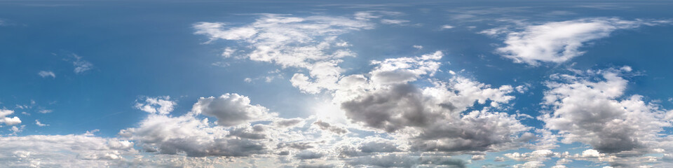 Wall Mural - blue sky with beautiful cumulus clouds. seamless hdri panorama 360 degrees angle view with zenith fo