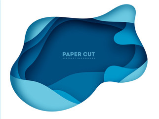 Poster - Paper art cartoon abstract waves in realistic trendy craft style. Modern origami design template. Concept inspiration or idea for your projects. Vector illustration. eps 10