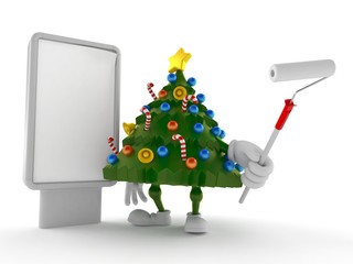 Canvas Print - Christmas tree character with blank billboard