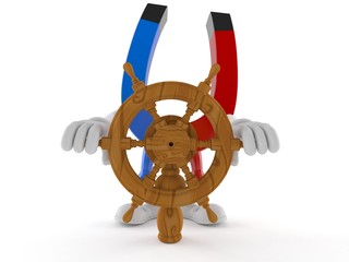 Canvas Print - Horseshoe magnet character holding ship wheel