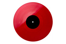 New Red Plastic Vinyl Musical Lp Record With Black Label Isolated Over A White Background