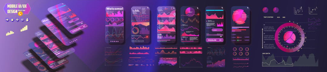 Poster - Fitness Dashboard. UI, UX, GUI screens fitness app and flat web icons for mobile apps, responsive website including. Web design and mobile template.