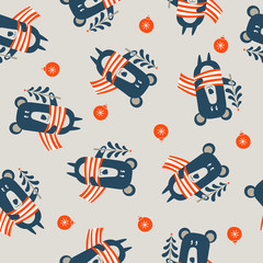  Seamless Christmas pattern on light background. Vector illustration.