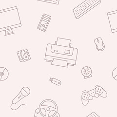 Fototapete - Electronic devices background - Vector seamless pattern of technique and computer for graphic design