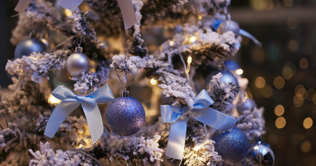 Wall Mural - Christmas decoration ball in blue color at night